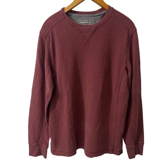 Eddie Bauer Men's Burgundy Waffle Knit‎ Thermal Long Sleeve Pullover Size M - Picture 4 of 8